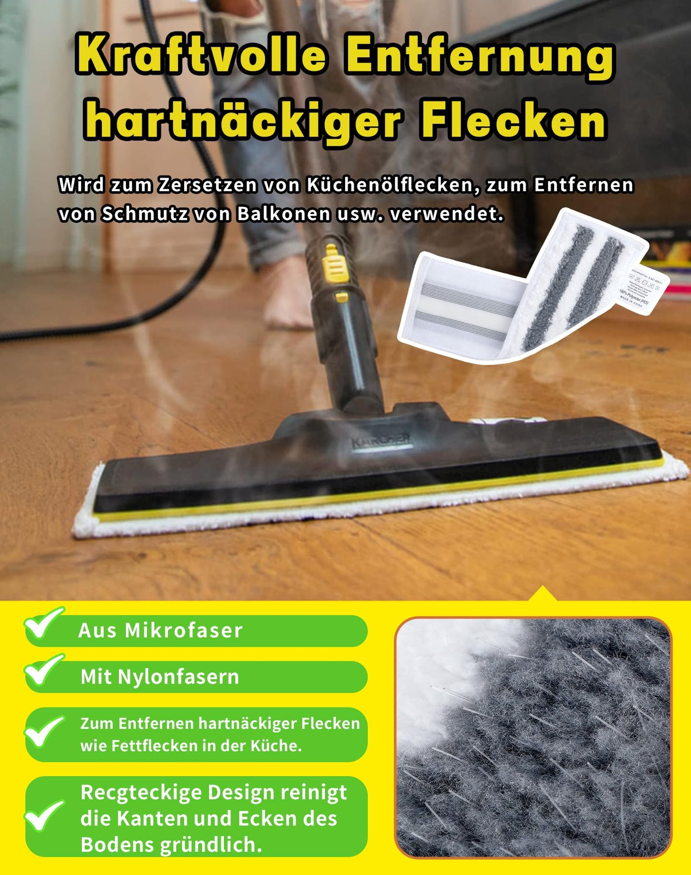 SOSALUK 8er Set für Kärcher Dampfreiniger Zubehör Ersatztücher für Kärcher SC1 SC2 SC3 SC4 SC5 SI4-6 Bodentücher + 2 Mikrofaser-Überzüge - kompatibel mit Kärcher Dampfreiniger Easy Fix