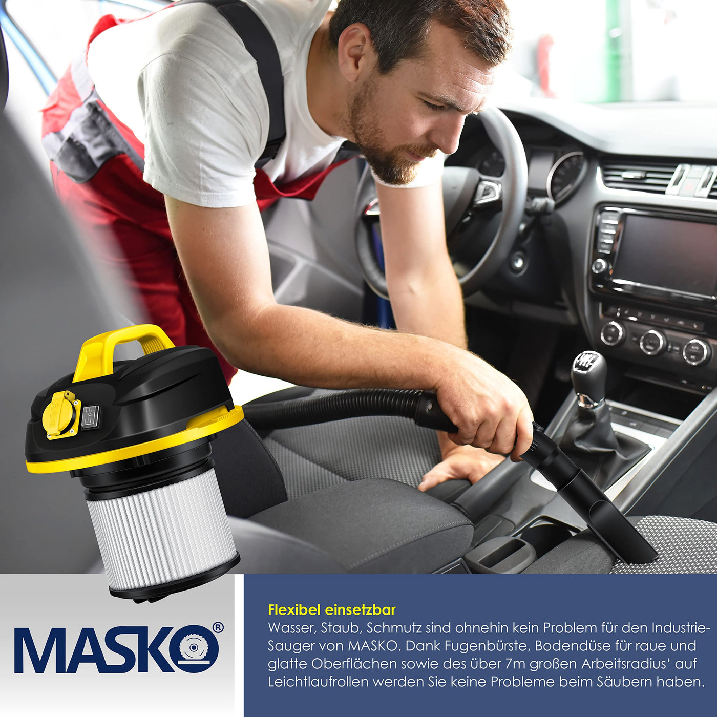 MASKO® Industriestaubsauger 1800Watt Mit Steckdose Blasfunktion | Mehrzwecksauger Trocken-Saugen & Nass-Saugen | Industrie-Sauger mit & ohne Beutel | Wasser-Staubsauger beutellos