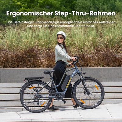 Touroll MA2 27.5'' E-Bike für Erwachsene, Cityräder Elektrofahrrad mit 250W 70N.M Mittelmotor Motor und 36V 468Wh Akku, Reichweite 100km, Hydraulische Scheibenbremse Ebikes für Herren Damen (Grau)