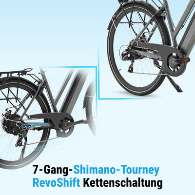 AsVIVA B15 E-Bike 28 Zoll für Herren & Damen - Pedelec mit 250W Bafang Hinterradmotor - 36V Samsung Akku - 7-Gang Shimano - bis 150 kg Nutzergewicht - Citybike Elektrofahrrad (grau-schwarz)