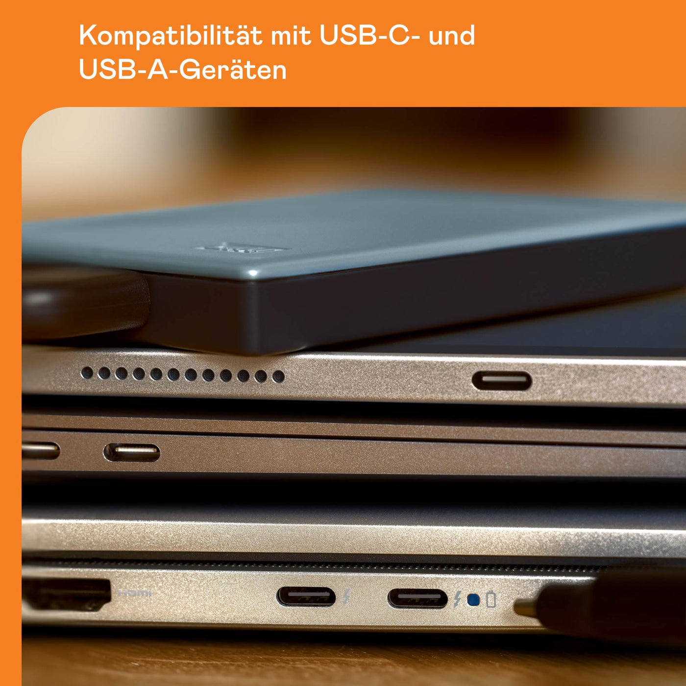WD My Passport-Festplatte, funktioniert mit USB-C 5 TB (Mobile Festplatte, Passwortschutz, Backup-Software, USB 3.2 Gen 1, 3 Jahre Garantie) Siliziumgrau