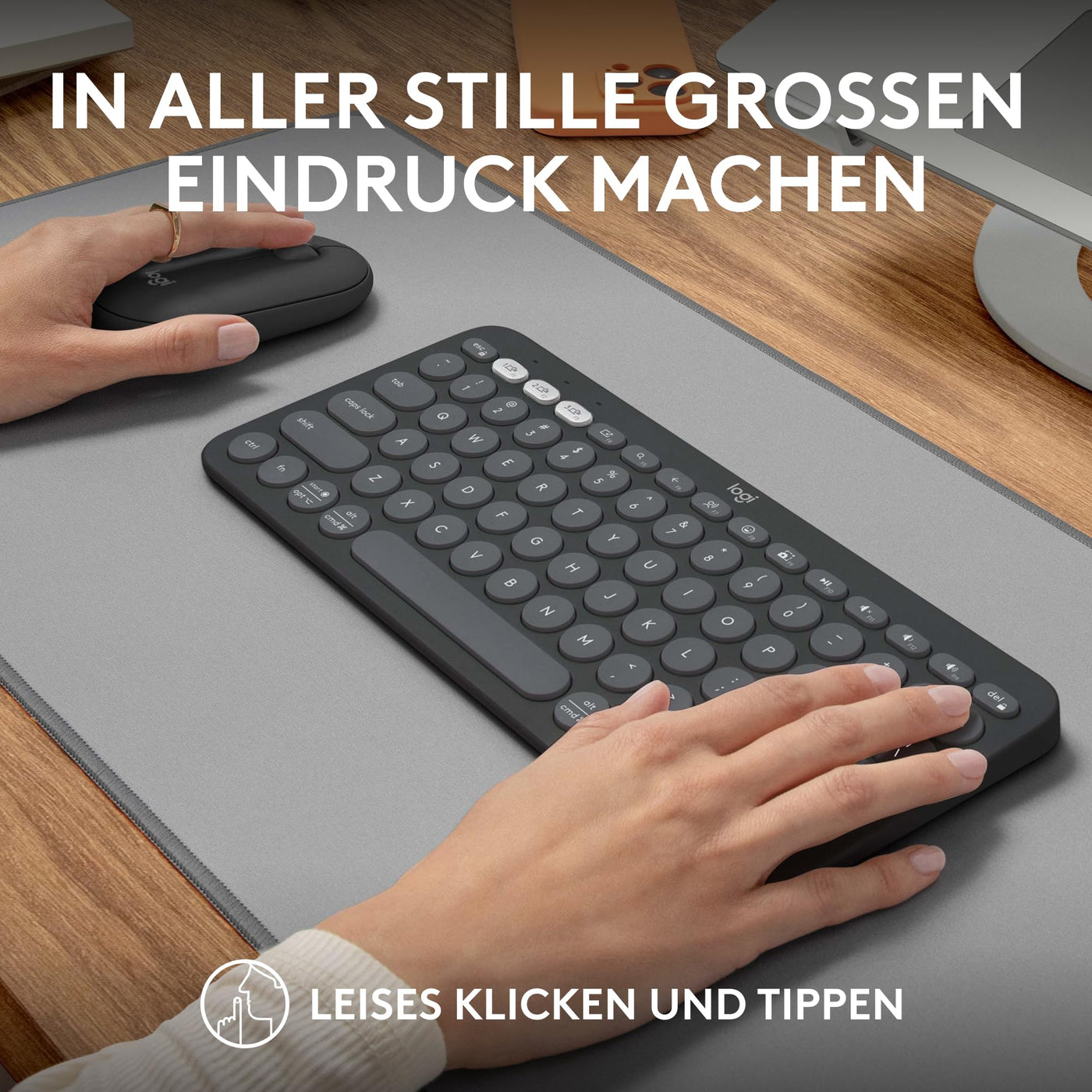 Logitech Pebble 2 Combo, kabellose Tastatur und Maus, leise und mobil, anpassbar, Logi Bolt, Bluetooth, Easy-Switch für Windows, macOS, iPadOS, Chrome, Deutsches QWERTZ-Layout, Grafit