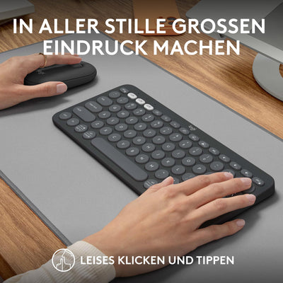 Logitech Pebble 2 Combo, kabellose Tastatur und Maus, leise und mobil, anpassbar, Logi Bolt, Bluetooth, Easy-Switch für Windows, macOS, iPadOS, Chrome, Deutsches QWERTZ-Layout, Grafit