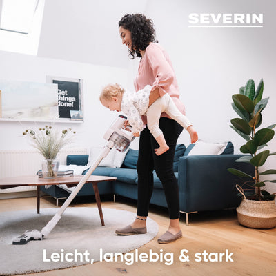 SEVERIN Akku Staubsauger kabellos 60 Min Laufzeit, 23Kpa/400W 2-in-1 Staubsauger für Tierhaare, ultraleicht & beutellos für Teppich, Hartböden & Auto, HV 7166