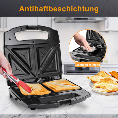 Aigostar Sandwichmaker für Dreieckige Sandwichtoasts, 800 W mit Antihaftbeschichtung, Doppelseitiges Backen bei Konstanter Temperatur, Vertikale Lagerung, Rutschfeste Füße, BPA-frei