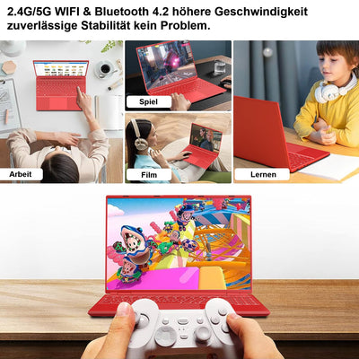 2025 Gaming Laptop 16 Zoll Win11 12+512GB SSD Unterstützung 2TB(HDD-2TB) 1920x1200 Notebook 4-Core Celeron N5095 (bis 2.9GHz) Laptop mit Nummerntastatur WiFi Mini HDMI Deutscher Tastaturschutz-Rot
