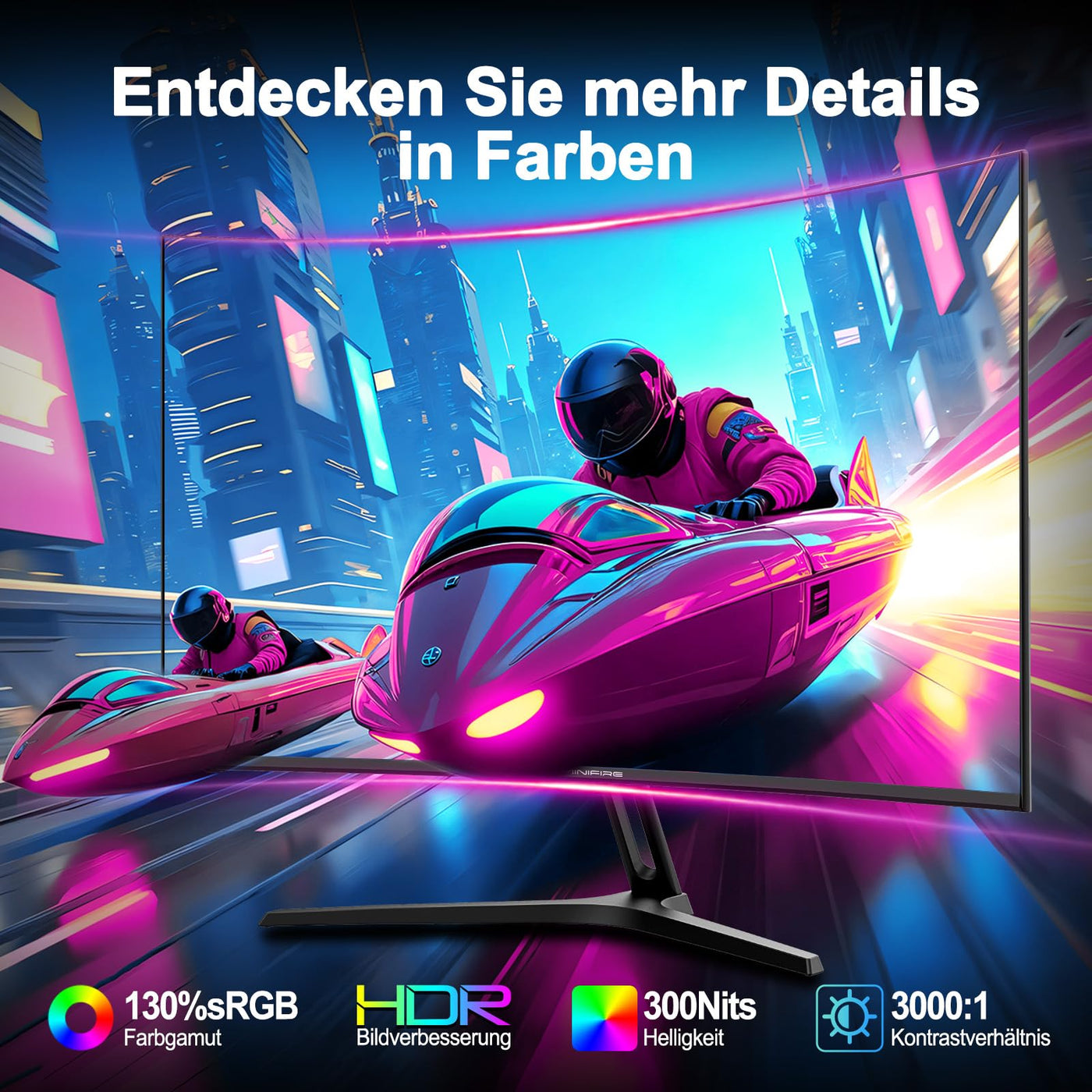 Minifire 24 Zoll Curved Gaming Monitor 180Hz, 1ms, 130% sRGB, Mit Lautsprechern, HDR, FreeSync, 300cd/m², VA, FHD 1080P, Rahmenlos, HDMI1.4 DP1.2 Ports (MFG24C1 HDMI-Kabel im Lieferumfang enthalten)