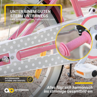 Actionbikes Kinderfahrrad Starlight | 20 Zoll - V-Brake Bremsen - Kinder Fahrrad für Mädchen - Von 6-9 Jahren - Kettenschutz - Stützräder - Kinderrad - Rosa (Starlight 20 Zoll)
