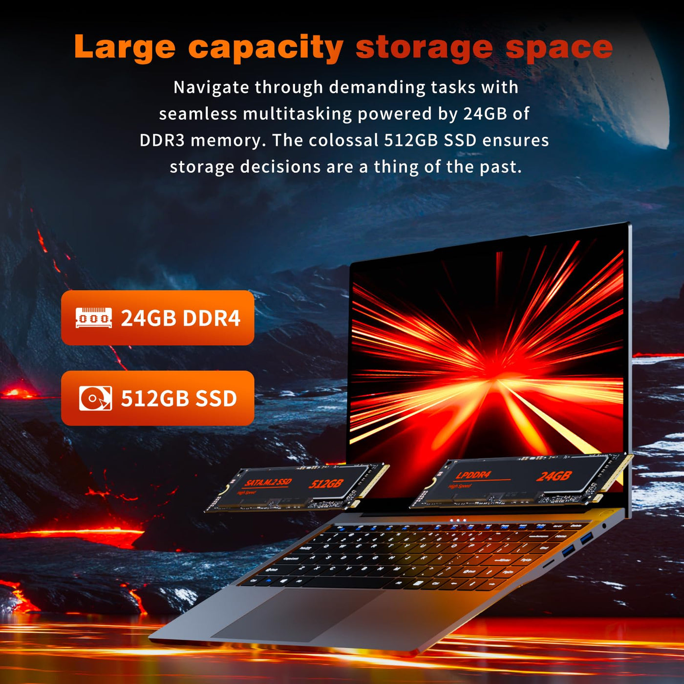 Moacreto 15,6 Zoll Laptop, Core i5-8210Y Prozessor 24GB RAM 512GB SSD Notebook, FHD 1920x1200 Display Laptops mit Typ-C, USB3.0, HDMI, BT5.0, Wi-Fi5 Laptop Computer