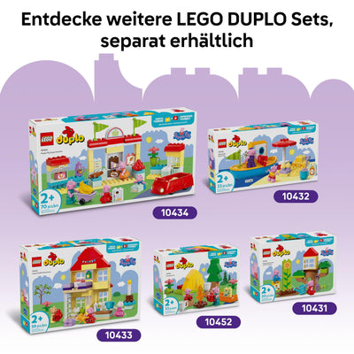 LEGO DUPLO Peppa Wutz Jahrmarkt - Montessori Spielzeug - Motorikspielzeug für Kinder ab 2 Jahren - Vorschule Spiele mit Riesenrad, Rutsche & 3 Figuren inkl. Mollie Mieze & Klausi Kläff 10453