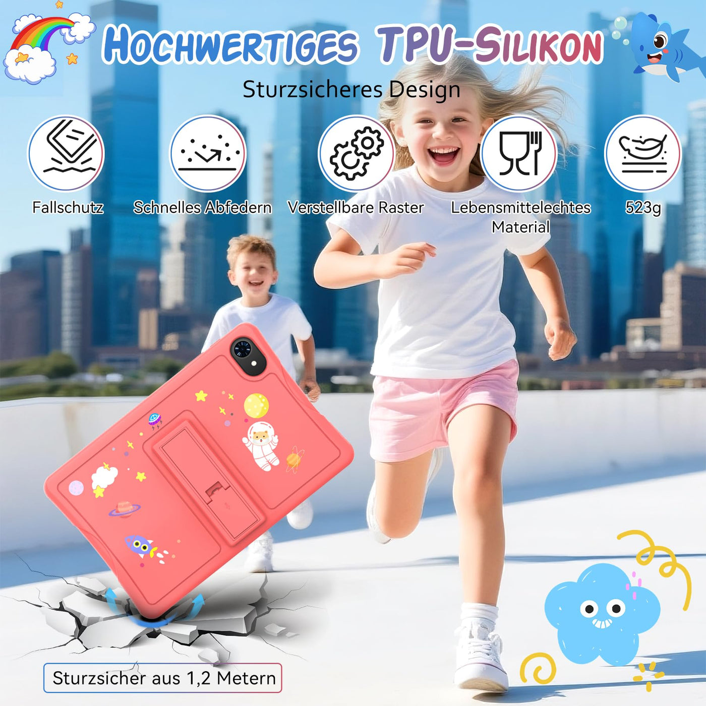 TABWEE Kinder Tablet 10 Zoll, Android 15 mit 12GB RAM + 64GB ROM + 2TB Erweiterbar, 5G WiFi, Widevine L1, 5000mAh, Quad Core, Elterliche Kontrolle, GMS Certified Kids Tablet mit Eva Case