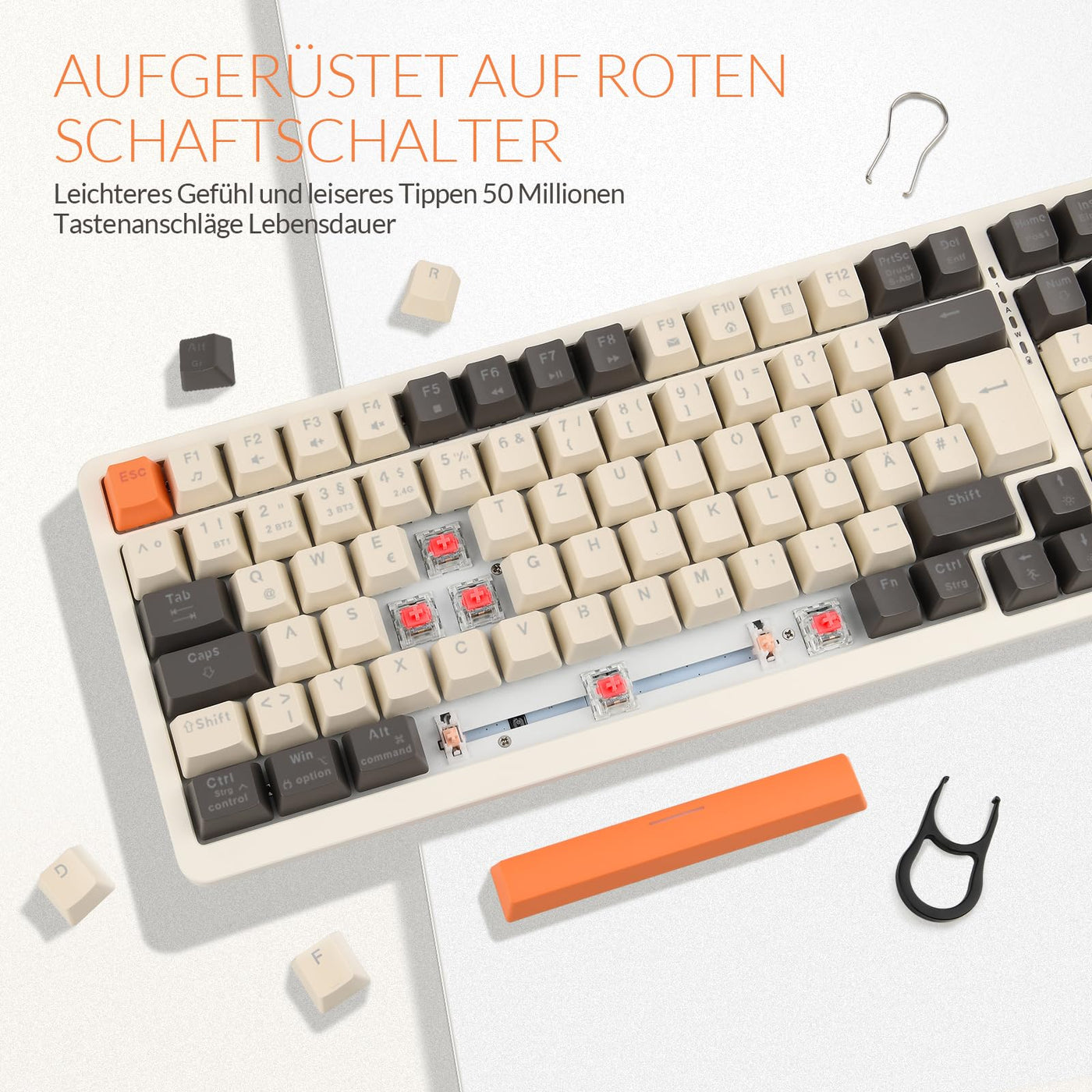 Rii Mechanische Tastatur Kabellos, Gaming Tastatur Bluetooth, Tri-Modi Gaming Tastatur 75 Prozent mit QWERTZ, 20 Arten von Regenbogen-LED-Hintergrundbeleuchtungen (BT5.0 + 2.4GHz + Kabel)