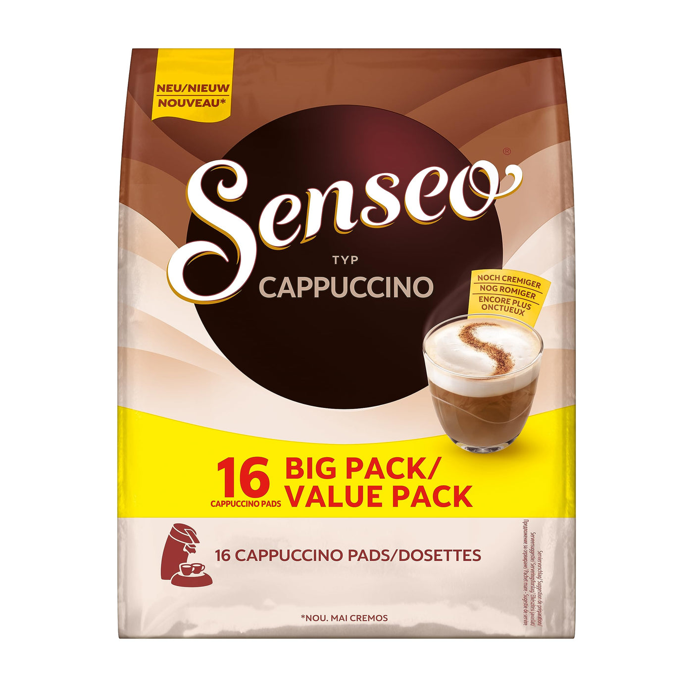 Senseo Pads Cappuccino, 16 Kaffeepads, 5 x 16 Getränke in der Vorratspackung