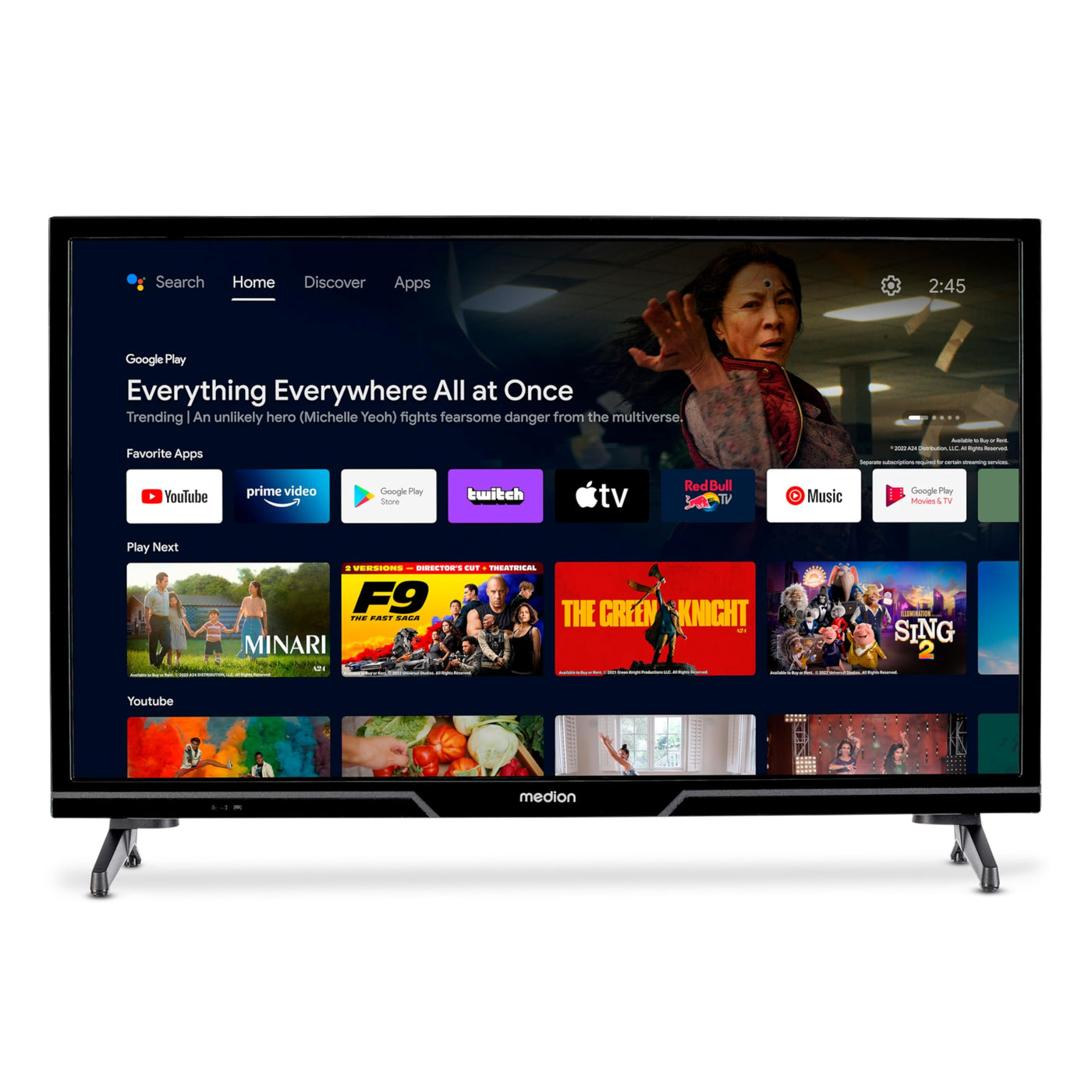 MEDION 59,8 cm (24 Zoll) HD Fernseher (Android TV, Smart TV, HDR, Netflix, Prime Video, PVR, Bluetooth, MD 824100)