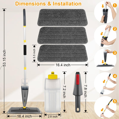 Homgif Bodenwischer mit Sprühfunktion 550ML Sprühwischer, Wischmopp mit Sprühfunktion Spray Mop, Home Küche Wischer Bodenreinigung (Grau und Gelb)