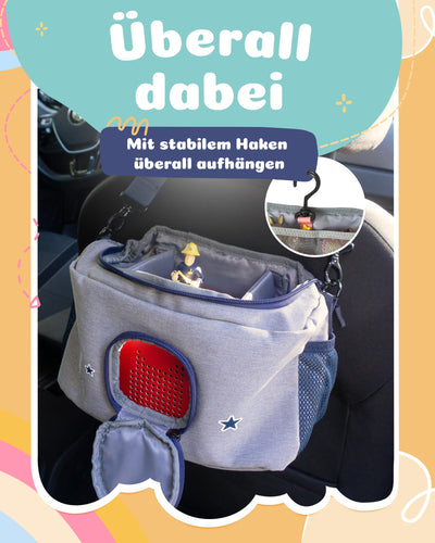 JP Journey Tasche für Toniebox - Transporttasche für Tonie Figuren und Box zum Aufhängen für Reisen und Auto (Grau-Blau Bär)