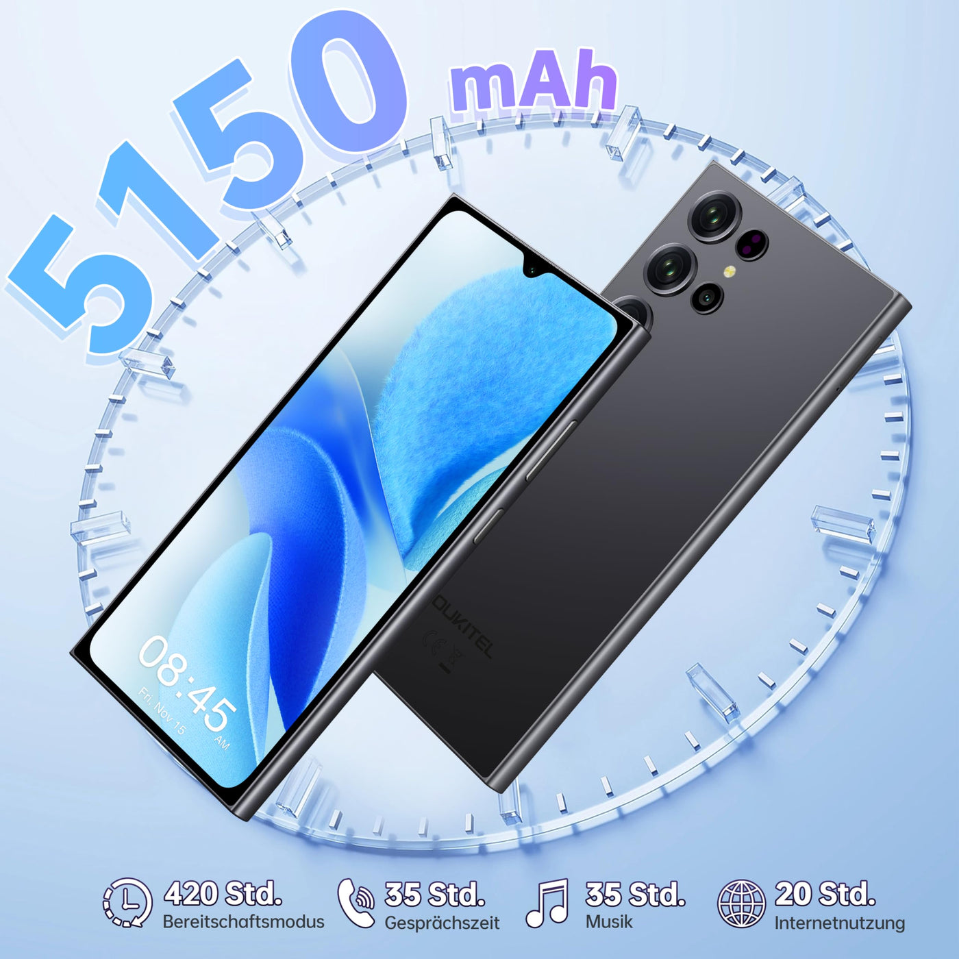 OUKITEL C61 Pro Android 15 Handy Ohne Vertrag, 24GB+256GB/1TB Smartphone Ohne Vertrag, 6,88" HD+ 90Hz Bildschirm 5150mAh Handy, 13MP+5MP Kamera, 4G Dual SIM Smartphone, NFC/Fingerabdruck/Face ID/OTG