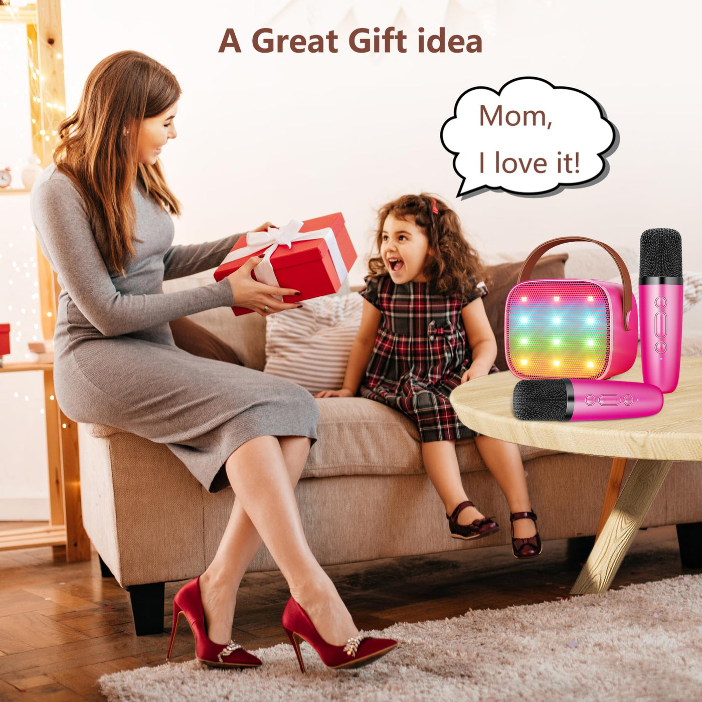 BONAOK Mikrofon Karaoke Spielzeug 2 Mikrofon, Bluetooth Karaokemaschinen für Kinder Erwachsene, Tragbarer Karaoke-Player Mikrofon zum Aufladen, Kinder Elektronisches Spielzeug (Rose)