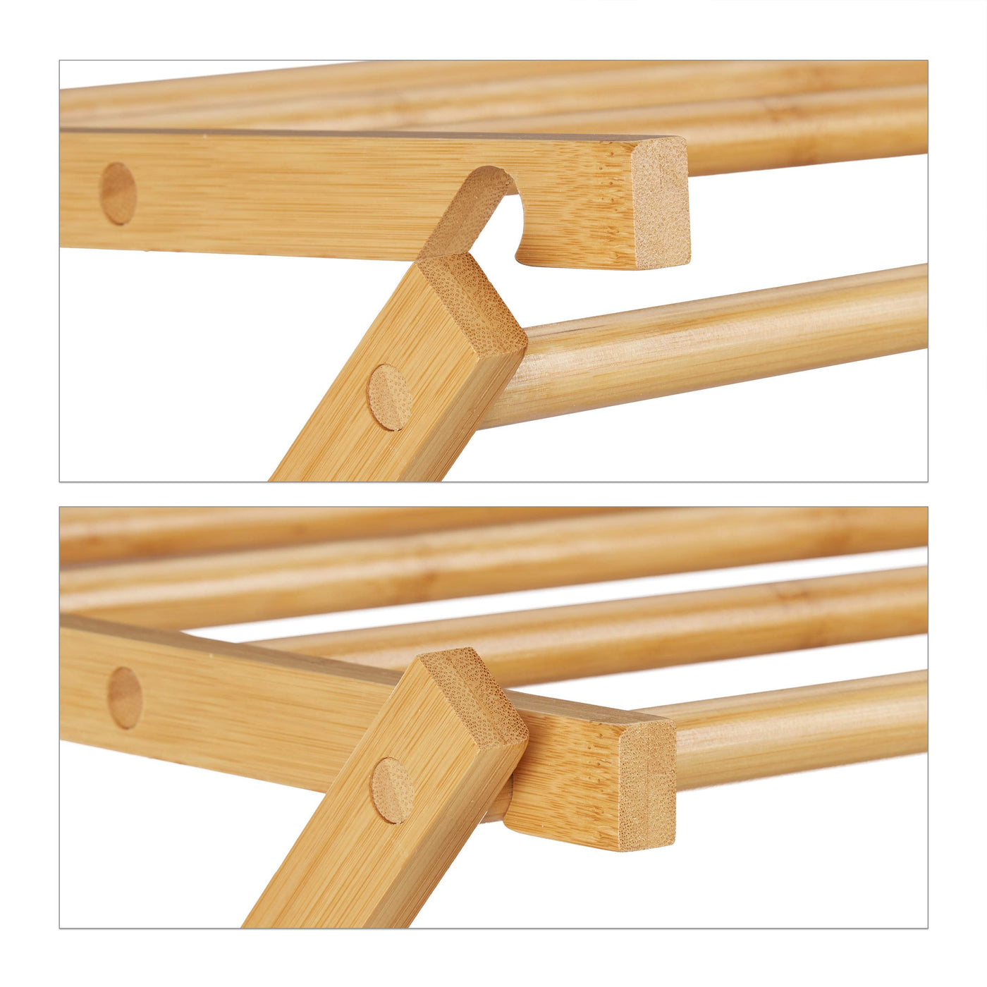 Relaxdays Handtuchhalter, aus Bambus, Faltbarer Standtrockner, mit 11 Stangen auf 6 Etagen, HBT: 106 x74 x 36 cm, Natur