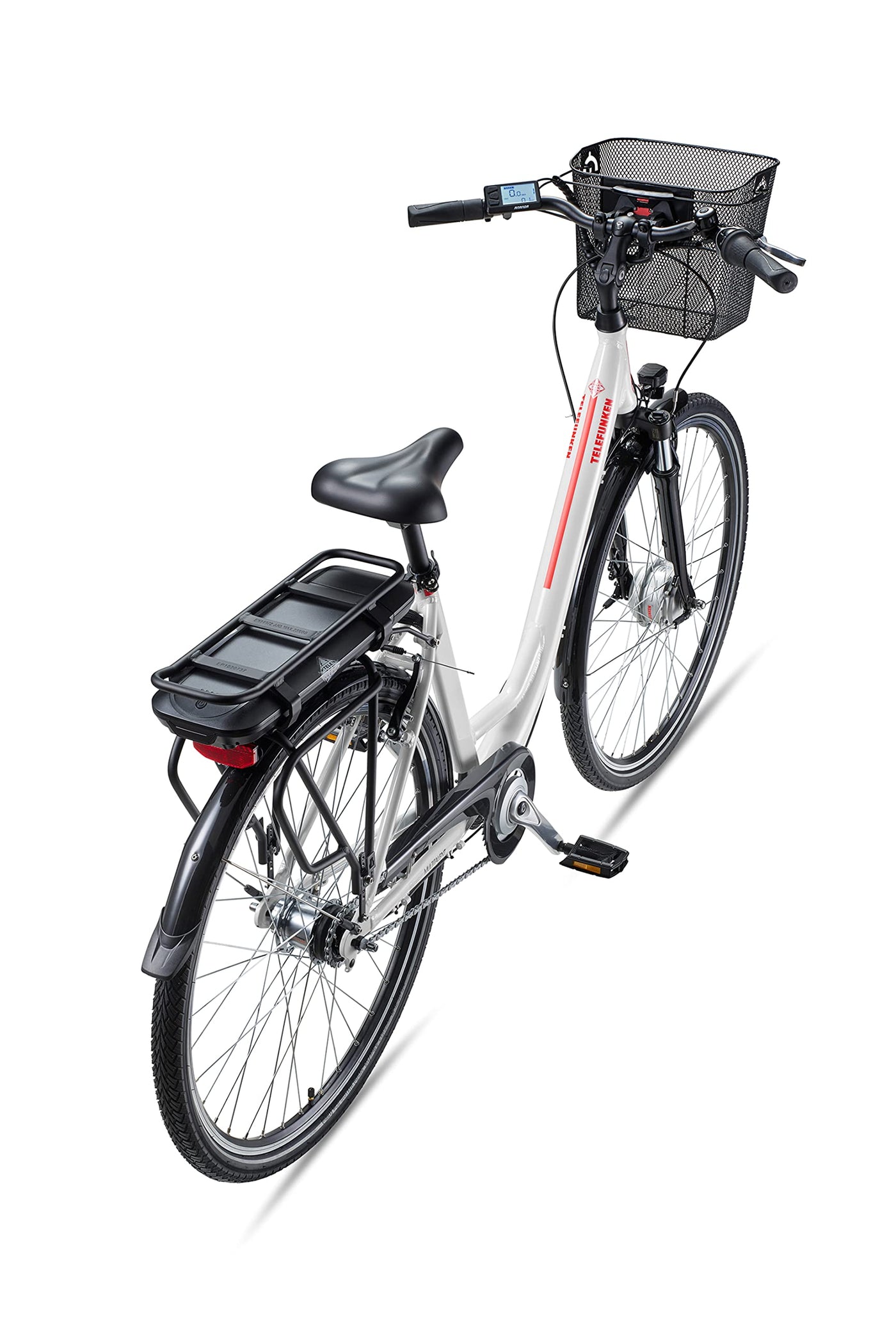TELEFUNKEN E-Bike 28 Zoll Elektrofahrrad Alu mit 7-Gang Shimano Nabenschaltung, Pedelec Citybike mit Fahrradkorb, 250W und 13Ah, 36V Lithium-Ionen-Akku Multitalent weiß + ‎Sekura Fahrradschloss