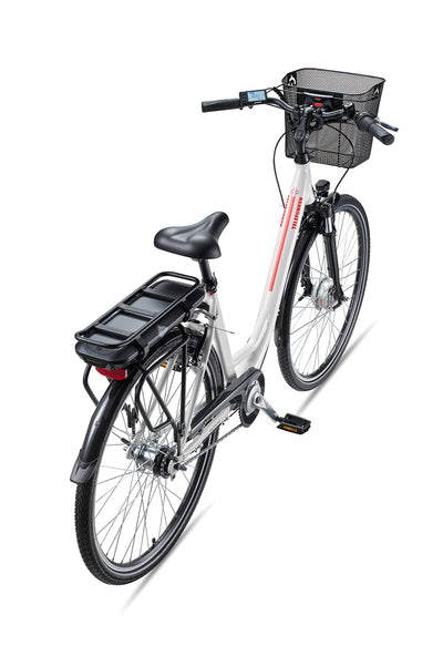 TELEFUNKEN E-Bike 28 Zoll Elektrofahrrad Alu mit 7-Gang Shimano Nabenschaltung, Pedelec Citybike mit Fahrradkorb, 250W und 13Ah, 36V Lithium-Ionen-Akku Multitalent weiß + ‎Sekura Fahrradschloss