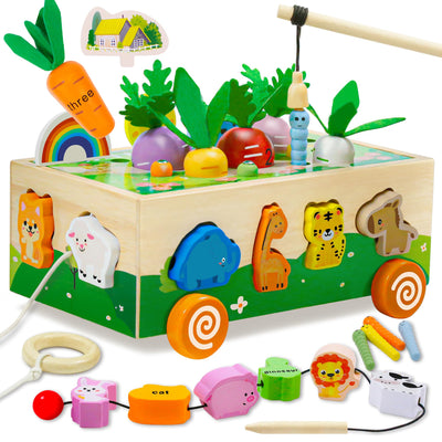 MutoToy® Montessori Spielzeug ab 1 Jahr, 6 in 1 Multifunktionale Holzspielzeug ab 1 2 3 Jahr Kinder, Farmspiel Motorikspielzeug aus Holz, Tier Sortier Stapel Lernspielzeug Geschenk für Mädchen Jungen