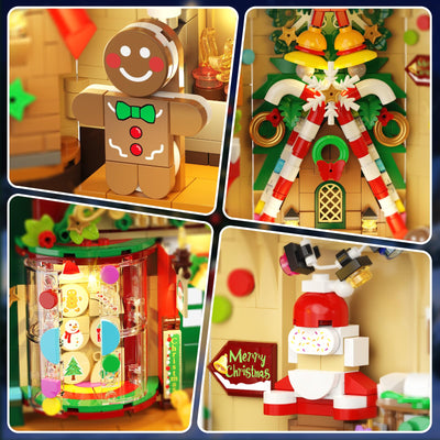 INSOON Weihnachten Book Nook Bauspielzeugset mit Licht, Weihnachts Bausteine Set mit Lebkuchenhaus Weihnachtsbaum, Weihnachts Baustein Geschenk Klemmbausteine für Erwachsene Kinder Mädchen Jungen 10+