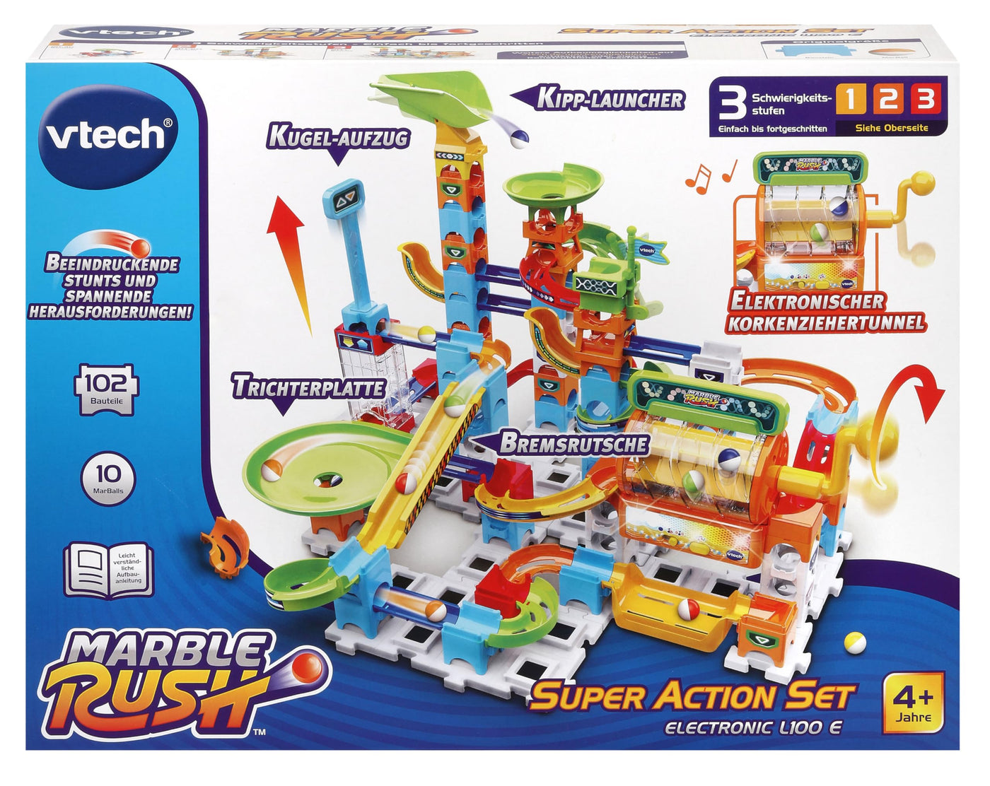 VTech Marble Rush - Super Action Set L100 E - Interaktives Kugelbahn-Set mit Licht und Sound, spannenden Bahnelementen, Aufbaumöglichkeiten und Wegführungen - Für Kinder von 4-12 Jahren