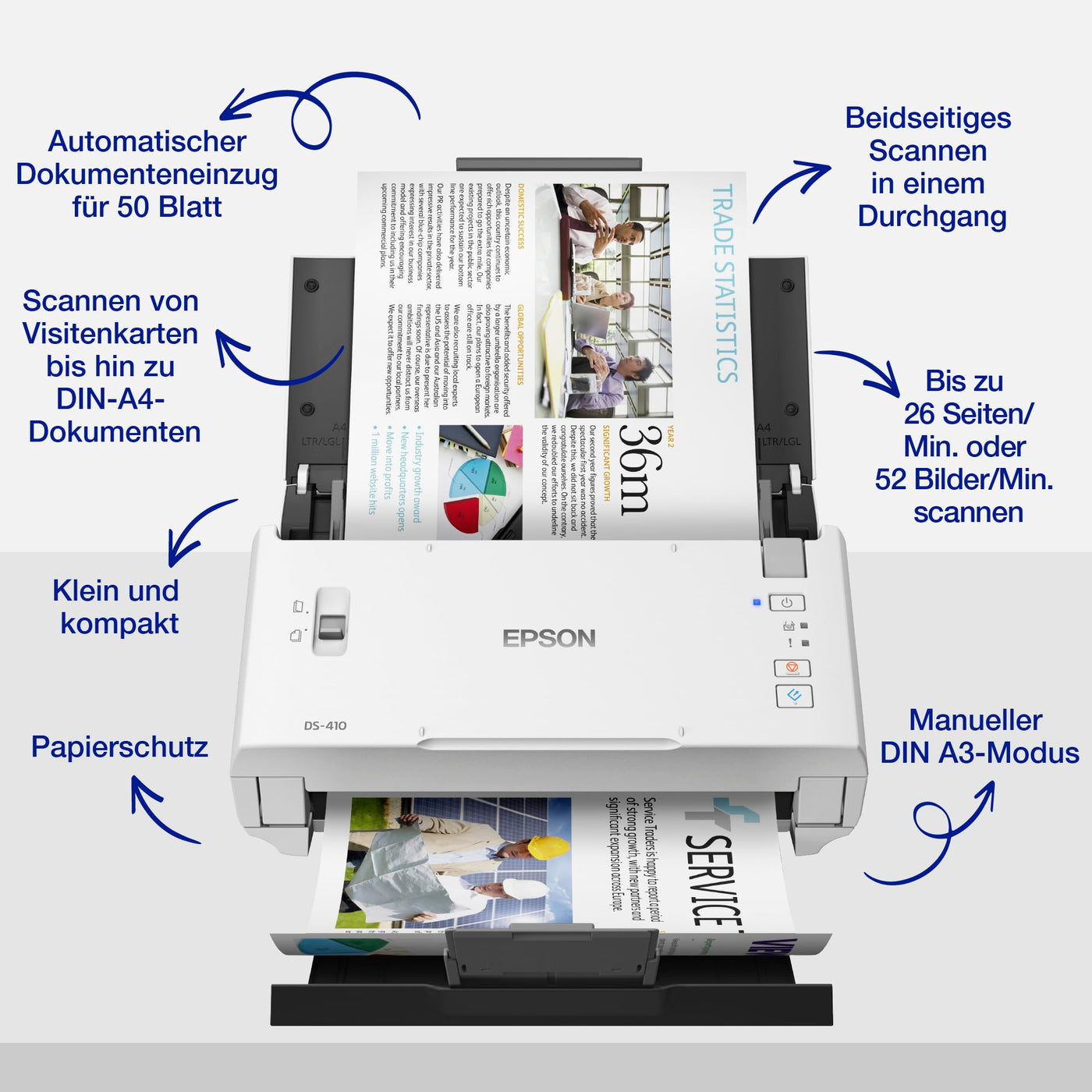 Epson WorkForce DS-410 Dokumentenscanner (Scanner, DIN A4, beidseitiges Scannen in einem Durchgang, 600dpi, USB 2.0)