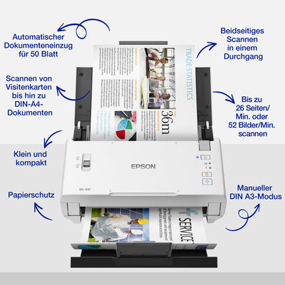 Epson WorkForce DS-410 Dokumentenscanner (Scanner, DIN A4, beidseitiges Scannen in einem Durchgang, 600dpi, USB 2.0)