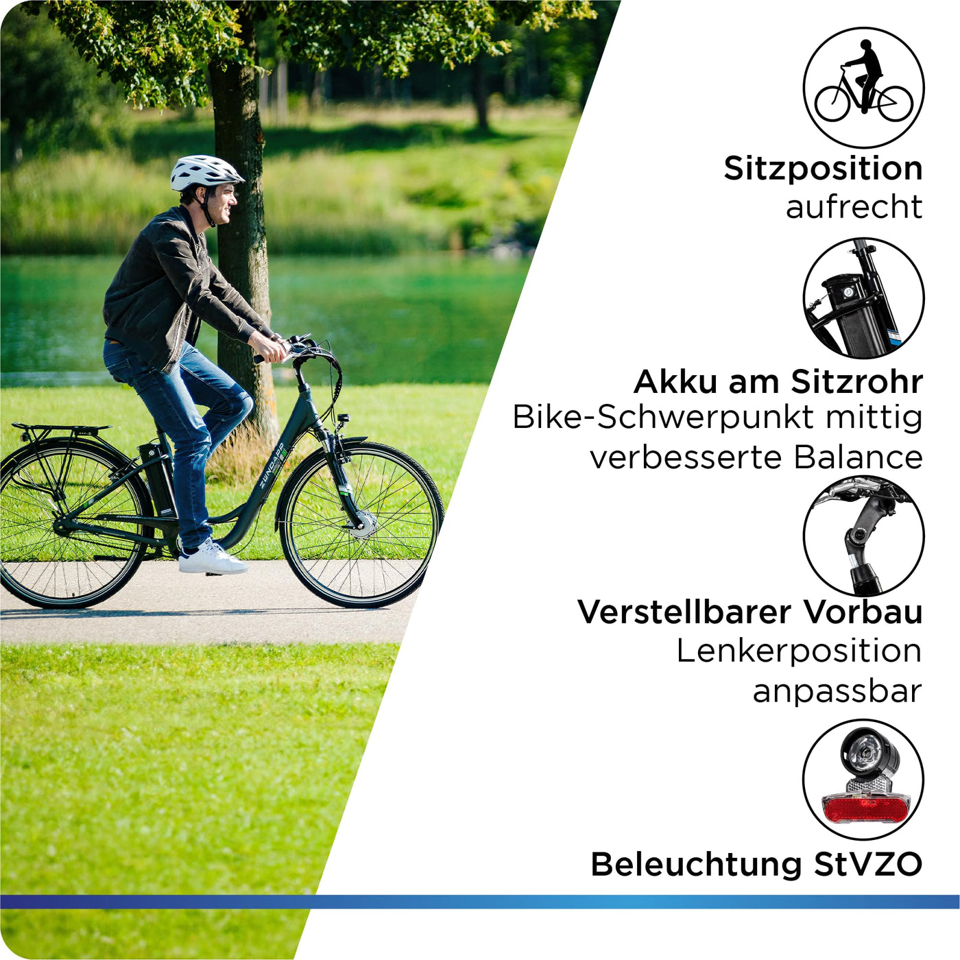 ZÜNDAPP E Bike City 28 Zoll | Elektro Fahrrad für 150-175 cm | 7 Gang Ebike Vorderrad Motor | E-Bike Elektrofahrrad mit Beleuchtung | Retro Hollandrad Green 3.7 (schwarz/blau, 48 cm)