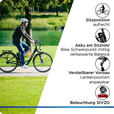 ZÜNDAPP E Bike City 28 Zoll | Elektro Fahrrad für 150-175 cm | 7 Gang Ebike Vorderrad Motor | E-Bike Elektrofahrrad mit Beleuchtung | Retro Hollandrad Green 3.7 (schwarz/blau, 48 cm)