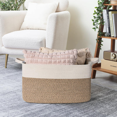 TIMEYARD Wäschekorb, Korb Aufbewahrung, Faltbarer Wäschekorb, Aufbewahrungskorb für Baby Spielzeug, Square Laundry Baskets, Korb Aufbewahrung für Decken, kissen, Gästehandtuchkorb, 65L, Weiß und Braun