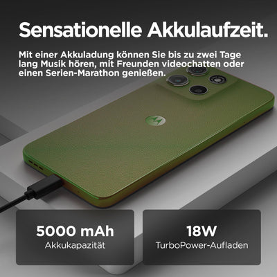Motorola Moto g15 Smartphone (6,72"-FHD+-Display, 50-MP-Kamera, 4 GB / 128 GB, 5200 mAh, Android 15) Iguana Green, inkl. Schutzcover [Exklusiv bei Amazon]