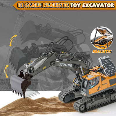 maysida Ferngesteuerter Bagger Spielzeug mit Licht & Sound für Jungen 3-12 Jahre, 2,4 GHz RC Bagger mit Metallschaufel & 680°Drehung für Kinder, Jungen Geschenk für Geburtstag/Weihnachten