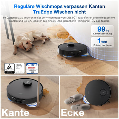 ECOVACS DEEBOT T30 Omni Saugroboter mit Wischfunktion, Mini Station Staubsauger Roboter, 11.000 PA Saugkraft, Adaptive Kantenreinigung mit TruEdge™ Mopping Technolgie, ZeroTangle™ Design