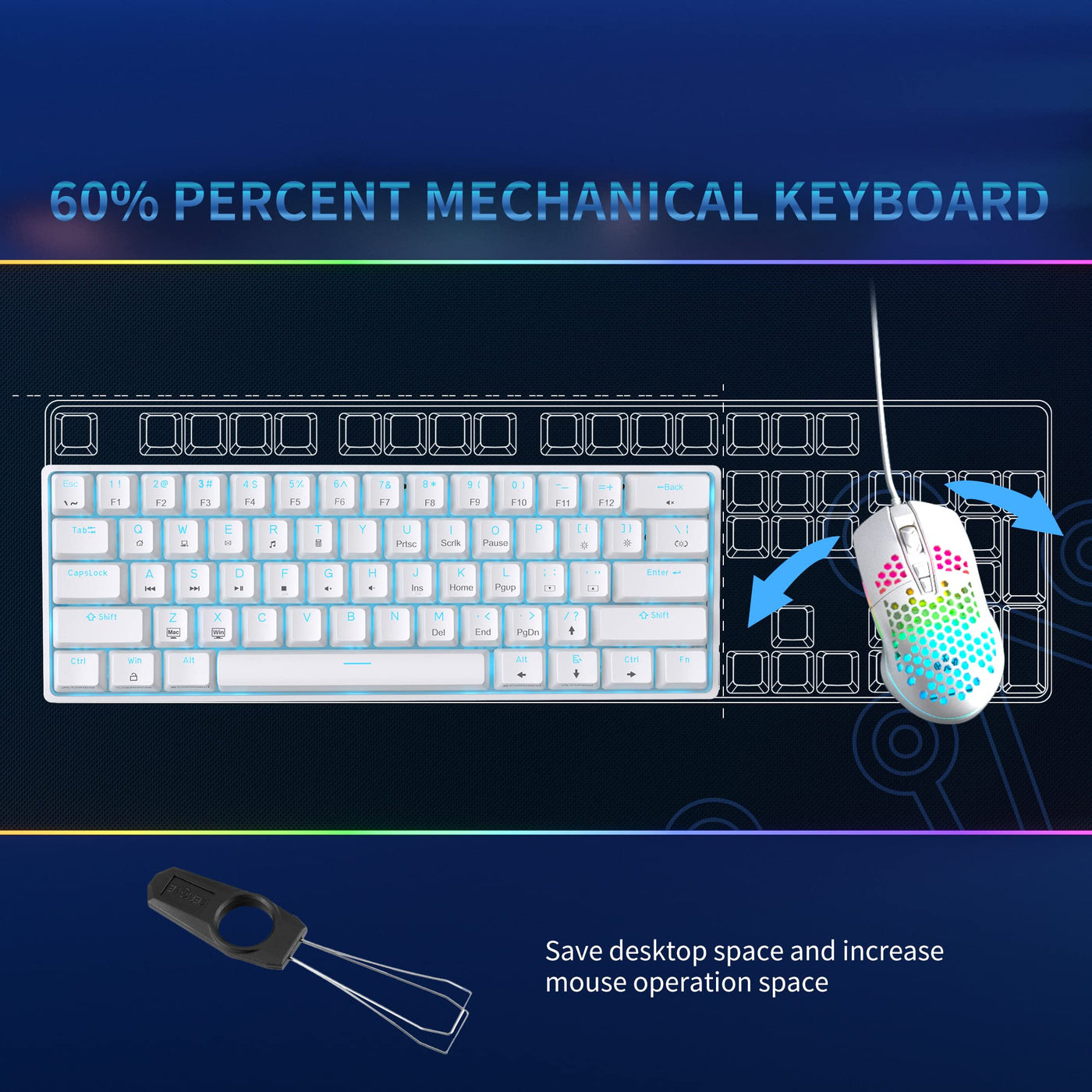 Dierya DK61se Gaming Tastatur,60% Prozent Mechanische Tastatur mit Red Linear Switch,Ultra-Compact Mini 61 Tasten Anti-Ghosting,Typ-C-Datenkabel,US Layout für PC Windows Gamer Typist,Weiß