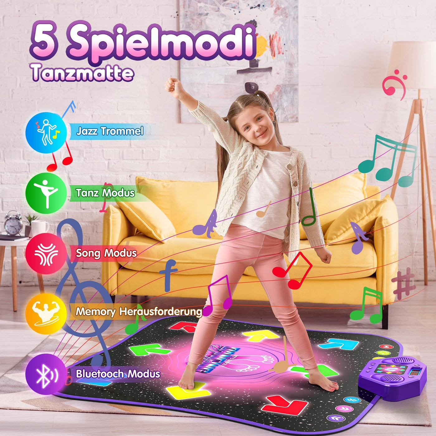 Hot Bee Tanzmatte für Kinder ab 6-8 Jahre Geschenke für Mädchen Tanzmatte mit Bluetooth Beleuchtete Musikmatte Spielzeug Kinder für Alter 3 4 5 7 9 Kinderspielzeug Jungen Geschenkideen Geburtstag