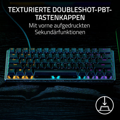 Razer Huntsman V3 Pro Mini - Analoge optische E-Sport-Tastatur im 60% Format Snap Tap & Rapid Trigger (Schnell-Feuer Modus, Mehrzweck Tasten, Doubleshot-PBT-Tastenkappen) DE-Layout | Schwarz