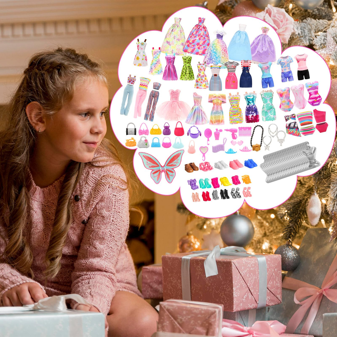 Miunana 110+ Kleidung für Puppen Puppenkleidung Fashion Kleider Tops Bluse Hosen Abendkleider Badenanzüge Minikleider Schuhe Kleiderbügel Handtasche Flügel Zubehör für 11,5 Zoll Mädchen Puppen