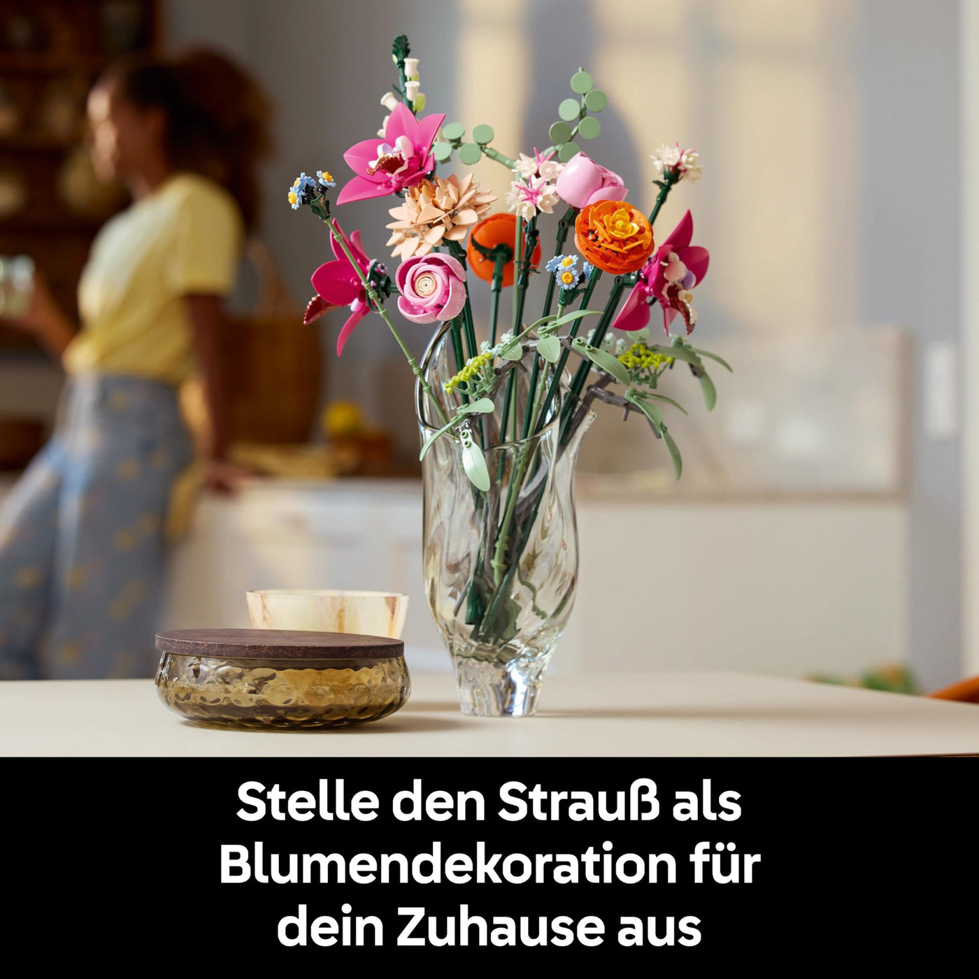 LEGO Botanicals Schöner Rosafarbener Blumenstrauß - Blumendeko - Bauset für Erwachsene - Dekorative Gänseblümchen, Kornblumen, Rosen und Holunderblüten zum Ausstellen - Bürodekoration 10342