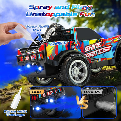 DEERC RC-Auto für Kinder 4-8 Jahre, All-Terrain Sprühfunktion RC Truck, Musik & LED-Lichtern, 2.4 GHz Fernsteuerungsauto, 2 Akkus,40 Min. Geschenk-Spielzeug für Kinder Indoor & Outdoor