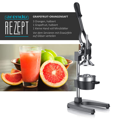 Arendo - Saftpresse - Handentsafter Edelstahl - mechanischer Entsafter – Orangenpresse Zitruspresse manuell mit Hebel – für Orangen Pampelmusen Zitrusfrüchte - massive Bauweise