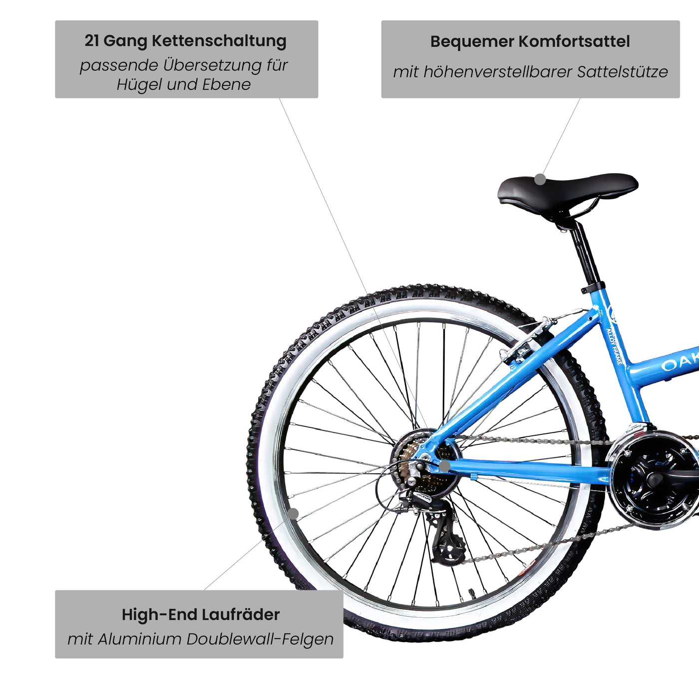Galano Tandem Fahrrad 2 Personen Mountainbike 21 Gang Schaltung ab 145 cm Hardtail MTB Damen und Herren 26 Zoll mit Alurahmen Oakland (blau, 43/38 cm)