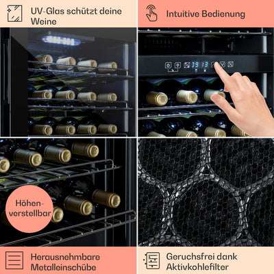 Klarstein Weinkühlschrank, 2 Zonen Getränkekühlschrank Klein, Freistehender Kleiner Weinschrank 80L, Wein-Kühlschrank mit Glastür, Indoor/Outdoor Flaschenkühlschrank, Wine Fridge 29 Flaschen