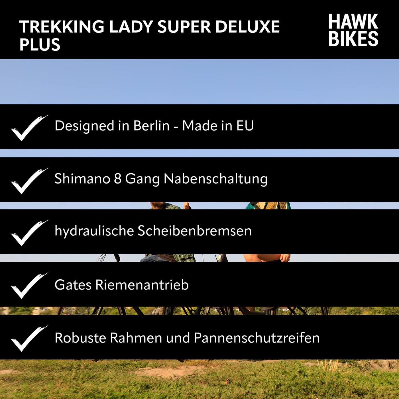 HAWK Trekking Lady Super Deluxe Plus Fahrrad 28 Zoll inkl. Tasche I Trekkingrad mit Gates Riemenantrieb & 8-Gang Nabenschaltung I Allrounder