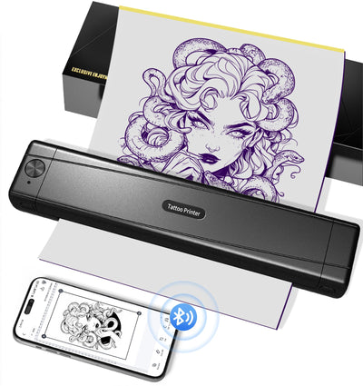 TATTMUSE Tattoo Drucker Bluetooth, Schablone Nadeldrucker mit 10 Stück Papier, Tattoo Transfer mit Smartphone PC, Stencil Drucker für Tattoo Künstler und Anfänger