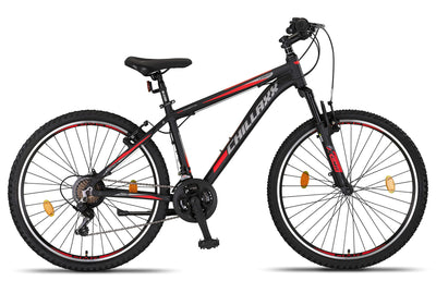 Chillaxx Bike Legend Aluminium 24, 26, 27,5 und 29 Zoll Shimano Mountainbike MTB Fahrrad für Jungen Mädchen Herren und Damen 21 Gang Schaltung Herrenrad Damenrad (26 Zoll, Schwarz-Rot V-Bremse)