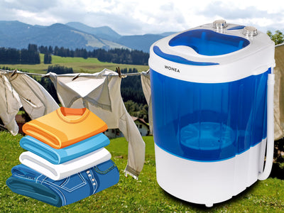 Mini Waschmaschine 25 Liter, 580 Watt mit Schleuder, kleine Waschmaschine bis 3 kg Wäsche, Reise-Waschmaschine, Mini-Waschmaschine Camping, Mobile Single Reisewaschmaschine mit Schläuderfunktion