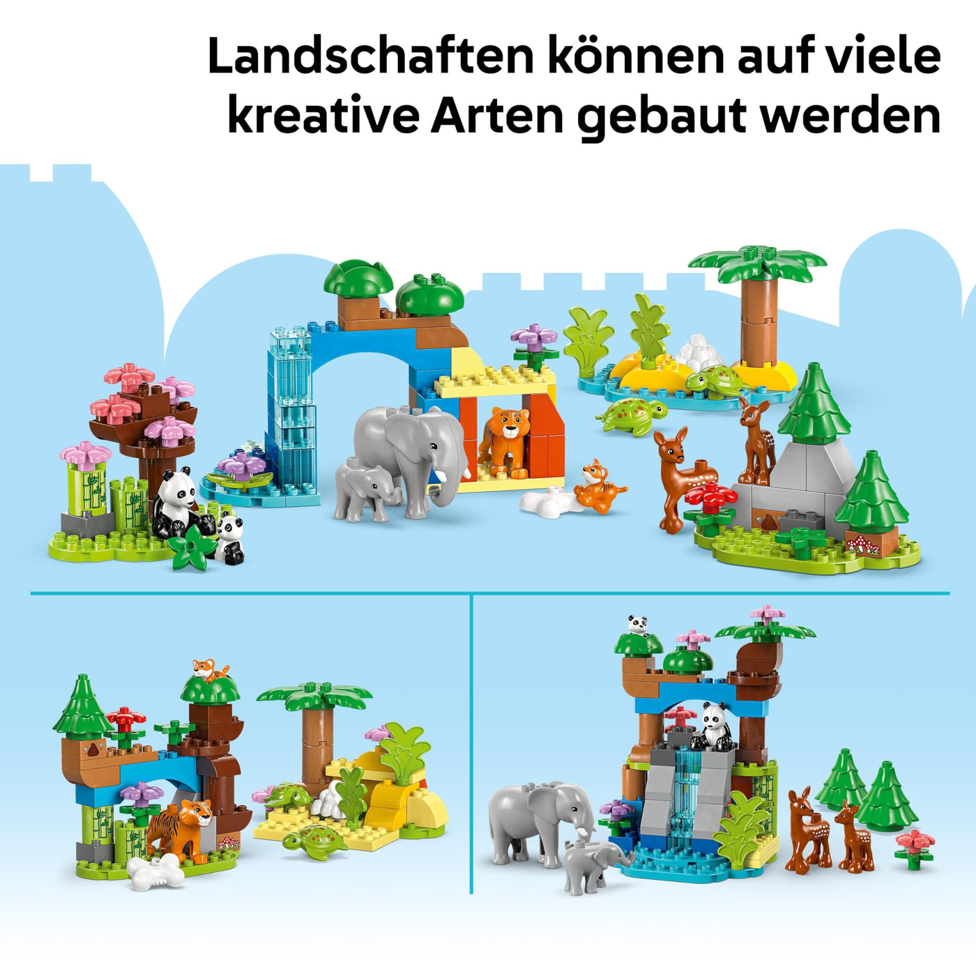 LEGO DUPLO Town Wildtier-Familien 3-in-1 Set - Lernspielzeug für Kleinkinder mit Tierfiguren - Montessori Spielzeug ab 2 Jahren mit Schildkröte, Tiger, Elefant, Hirsch & Panda Figuren - Geschenk 10446